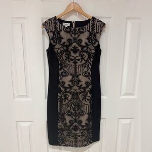 EUC 8 Maggy L Black and Beige Dress Lace Inset Bodycon party date night